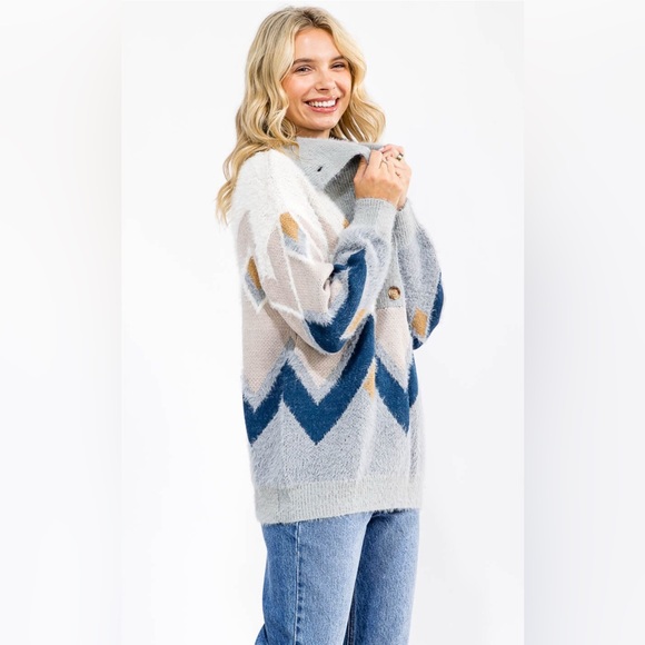 Woven Hearts Chevron Patterned Sweater - Picture 1 of 4